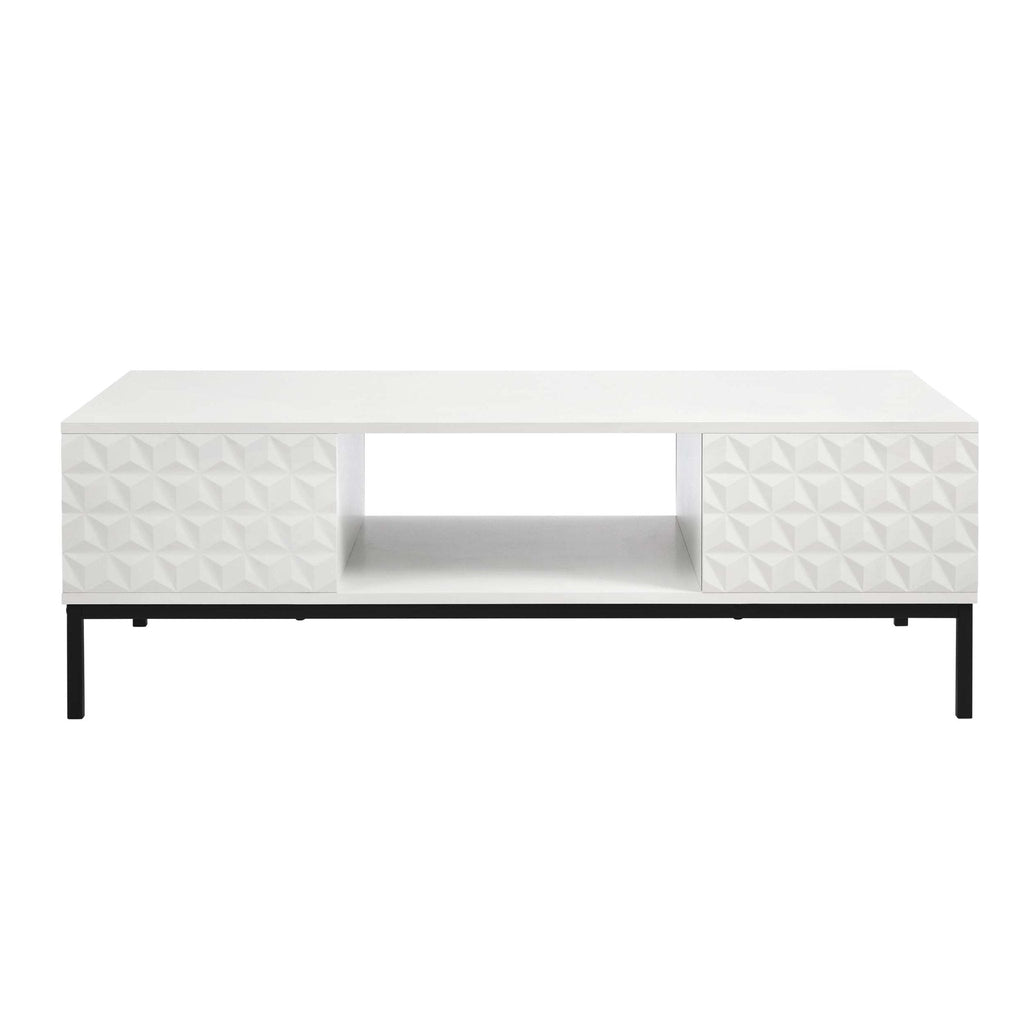 Table basse blanche contemporaine avec motif géométrique pour salon