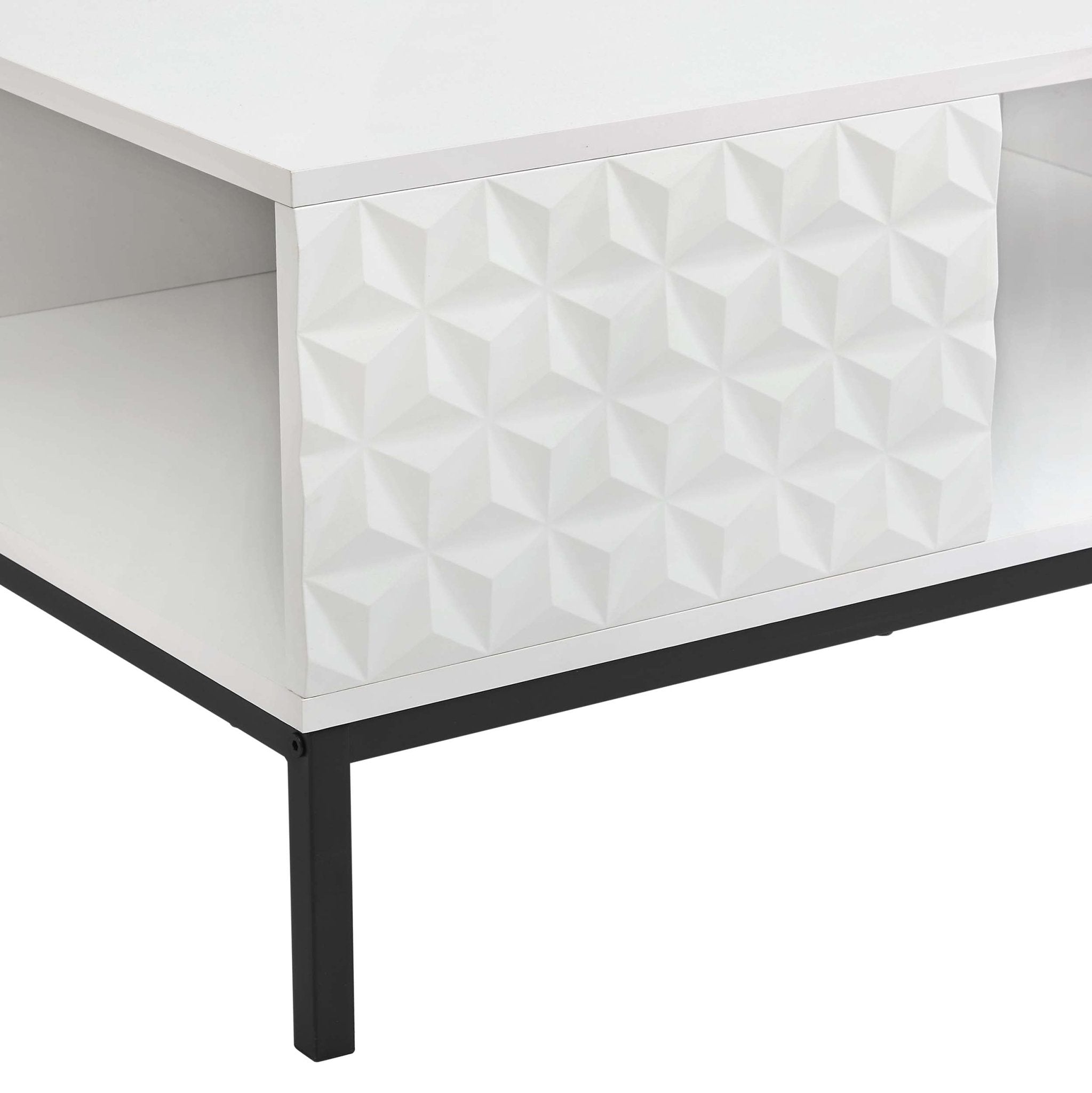 Table basse blanche contemporaine avec motif géométrique pour salon