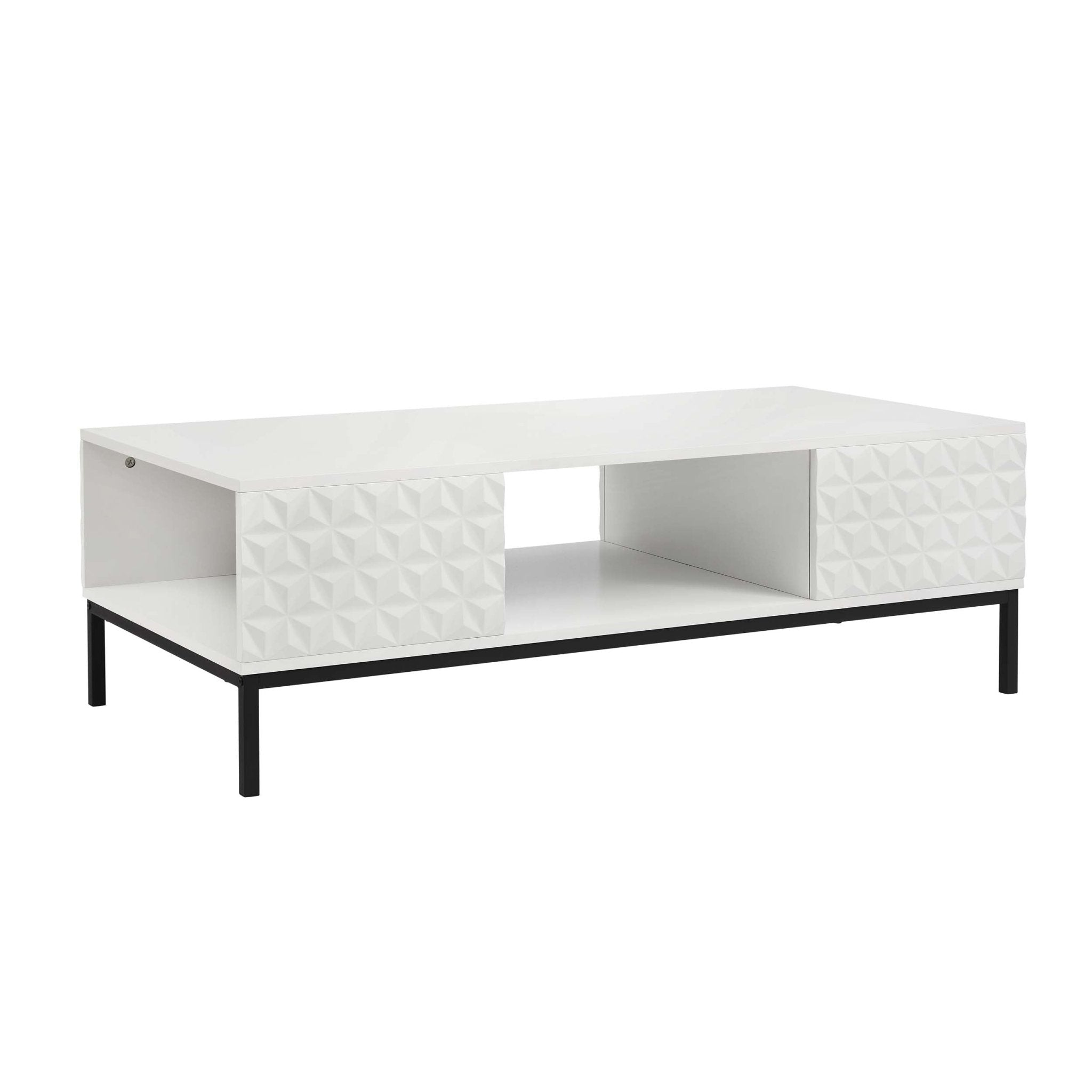 Table basse blanche contemporaine avec motif géométrique pour salon