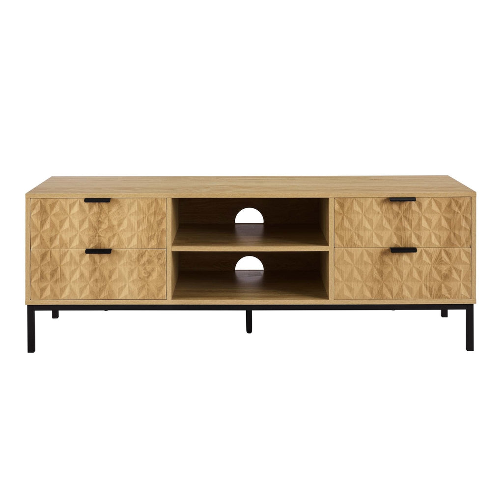 Meuble TV moderne en bois clair avec motif géométrique pour téléviseurs jusqu'à 60 pouces pour le salon