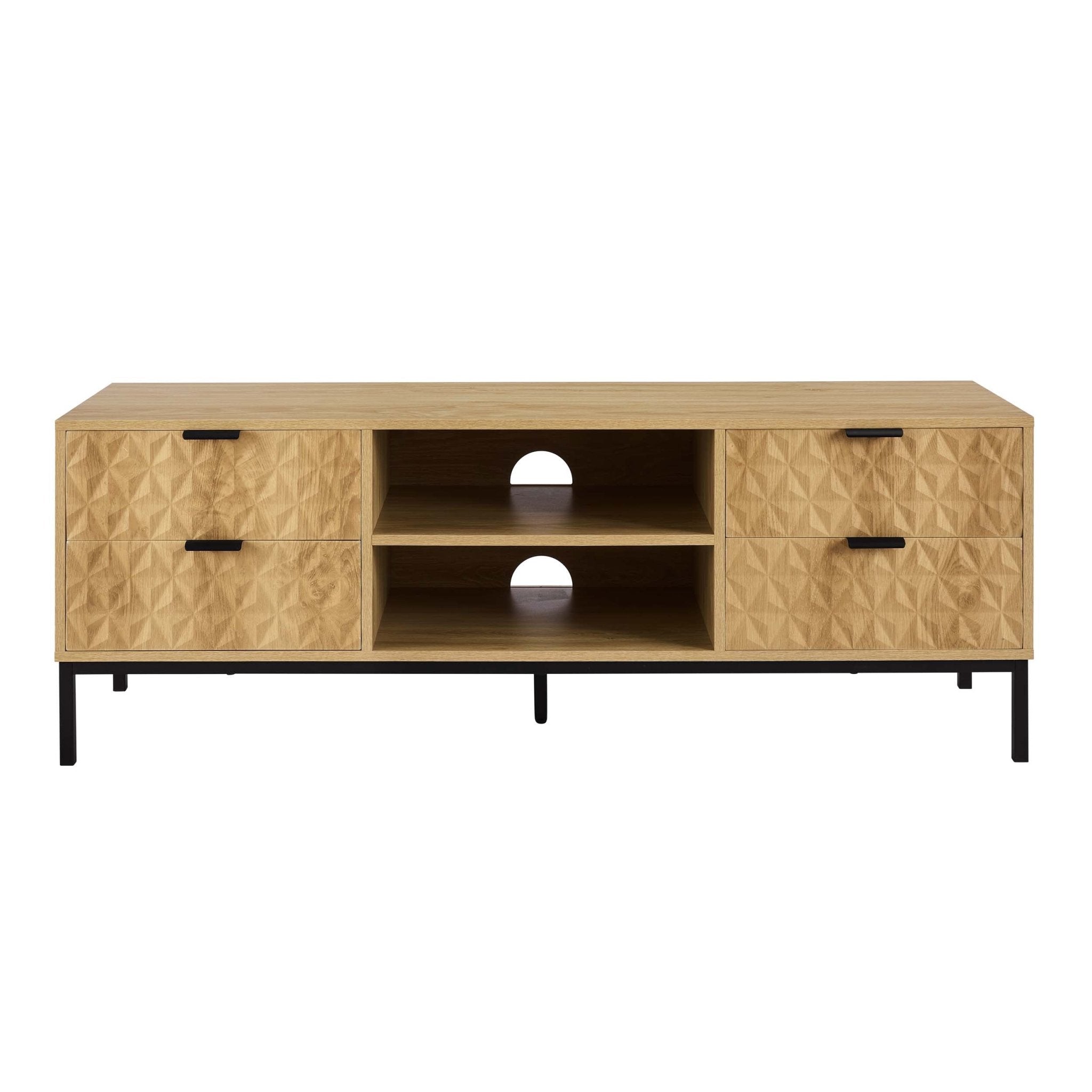 Meuble TV moderne en bois clair avec motif géométrique pour téléviseurs jusqu'à 60 pouces pour le salon