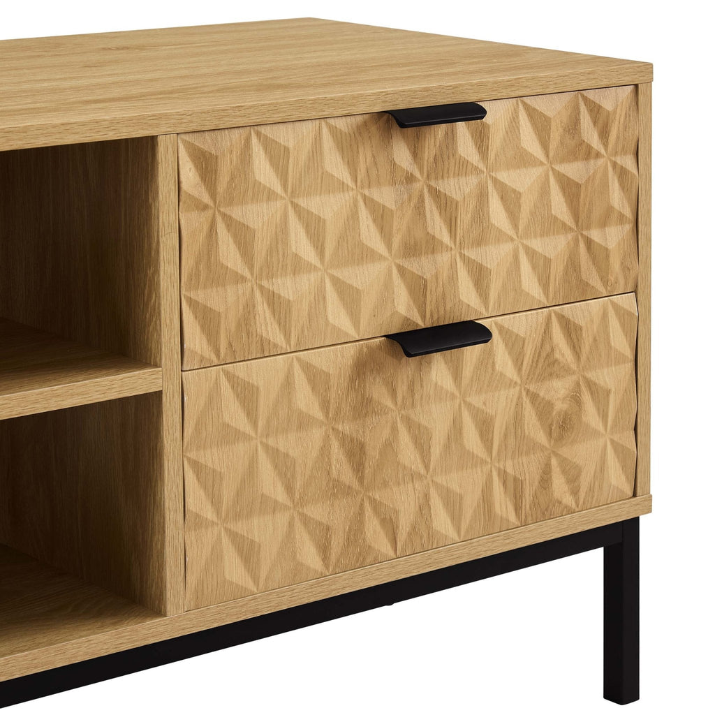 Meuble TV moderne en bois clair avec motif géométrique pour téléviseurs jusqu'à 60 pouces pour le salon