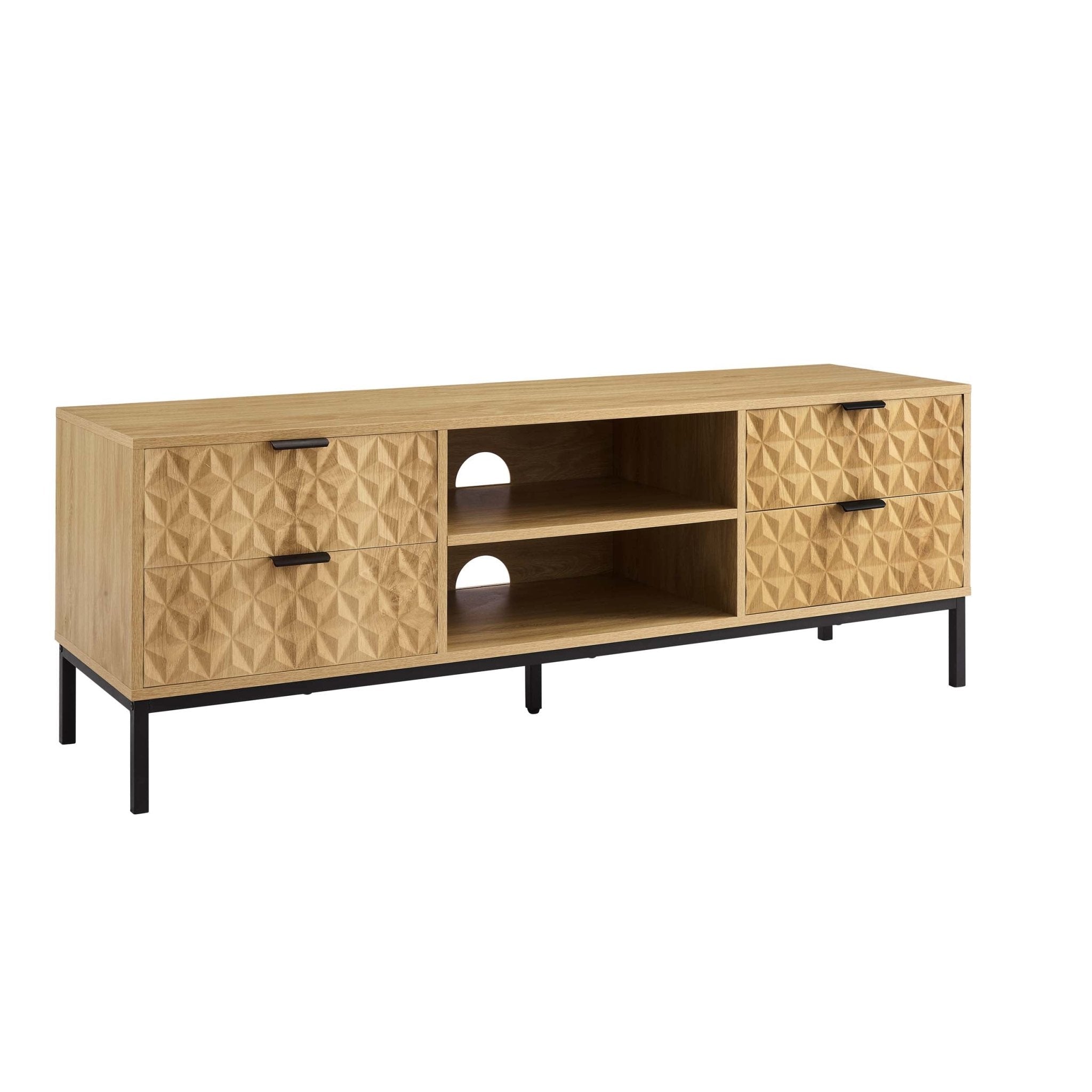 Meuble TV moderne en bois clair avec motif géométrique pour téléviseurs jusqu'à 60 pouces pour le salon