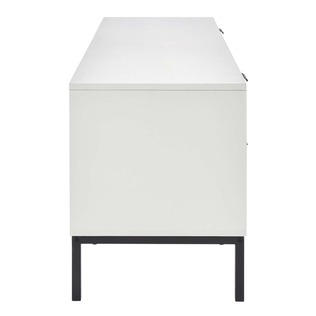 Meuble TV Contemporain Blanc Laqué avec Motif Géométrique pour TV Jusqu'à 60 Pouces pour Salon