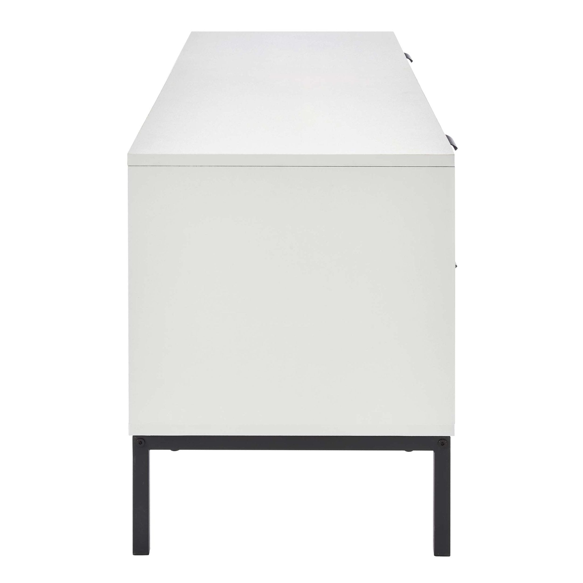 Meuble TV Contemporain Blanc Laqué avec Motif Géométrique pour TV Jusqu'à 60 Pouces pour Salon