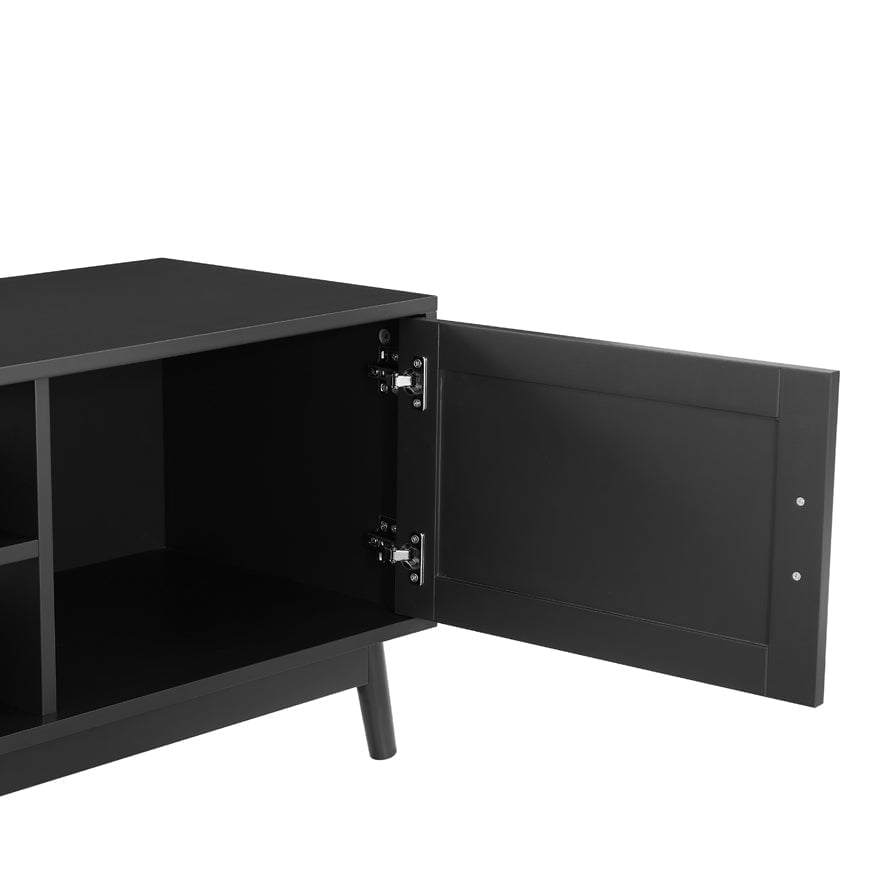 Meuble TV moderne noir laqué aux lignes épurées pour téléviseurs jusqu'à 60 pouces pour salon