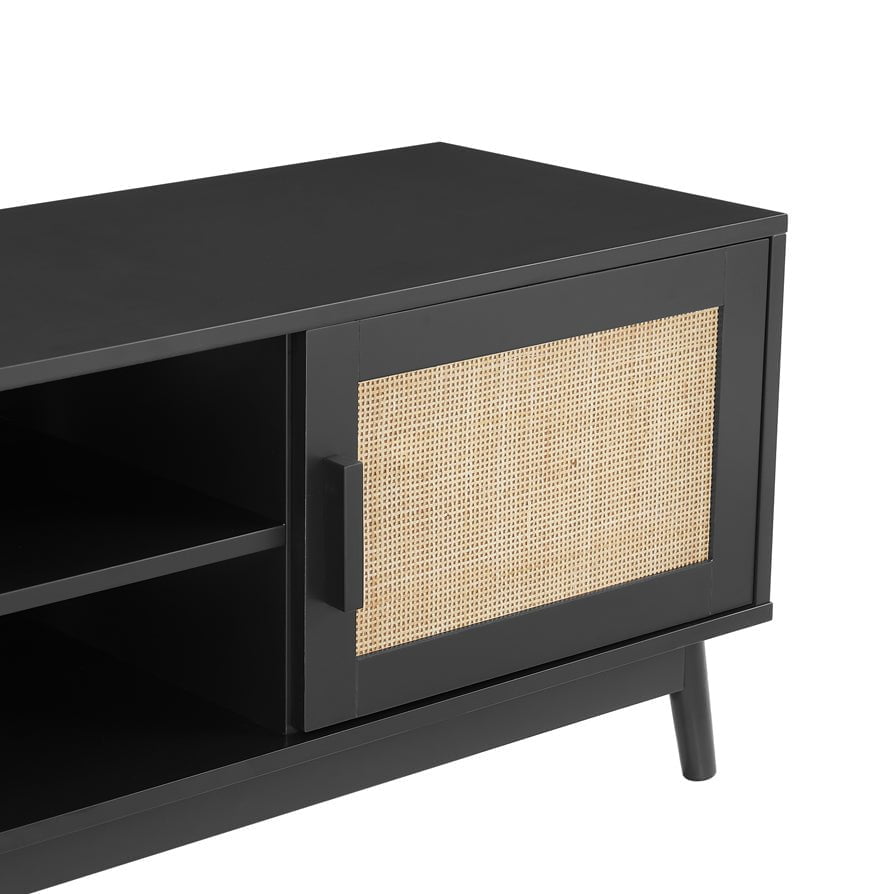 Meuble TV moderne noir laqué aux lignes épurées pour téléviseurs jusqu'à 60 pouces pour salon