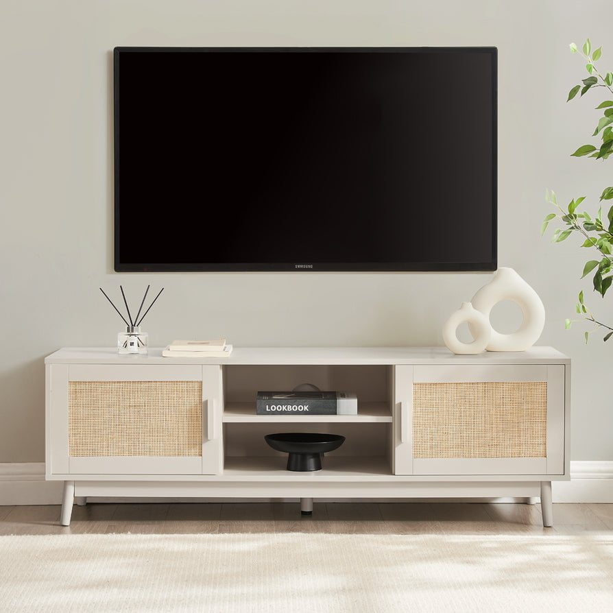 Meuble TV minimaliste en pierre peinte aux lignes épurées pour téléviseurs jusqu'à 60 pouces pour le salon