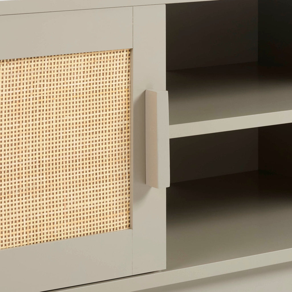 Meuble TV taupe moderne avec lignes épurées pour téléviseurs jusqu'à 60 pouces pour salon
