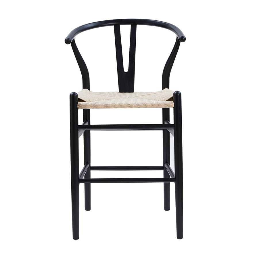 Tabouret de bar en bois de bouleau noir scandinave avec assise en corde pour cuisine