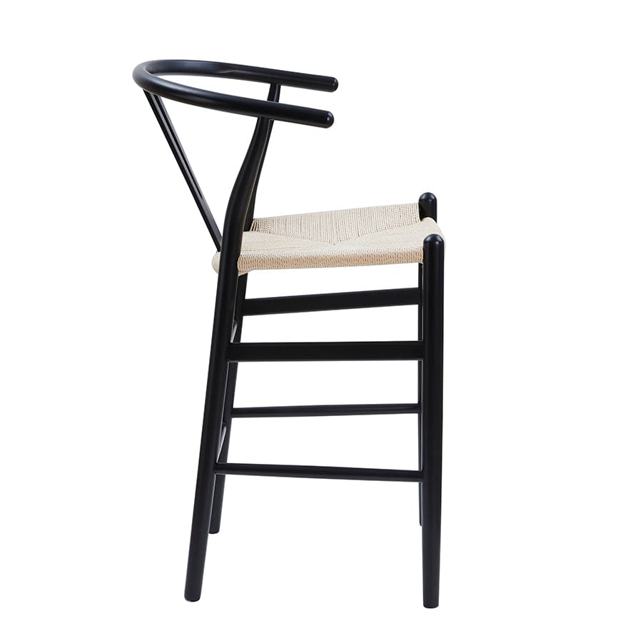 Tabouret de bar en bois de bouleau noir scandinave avec assise en corde pour cuisine