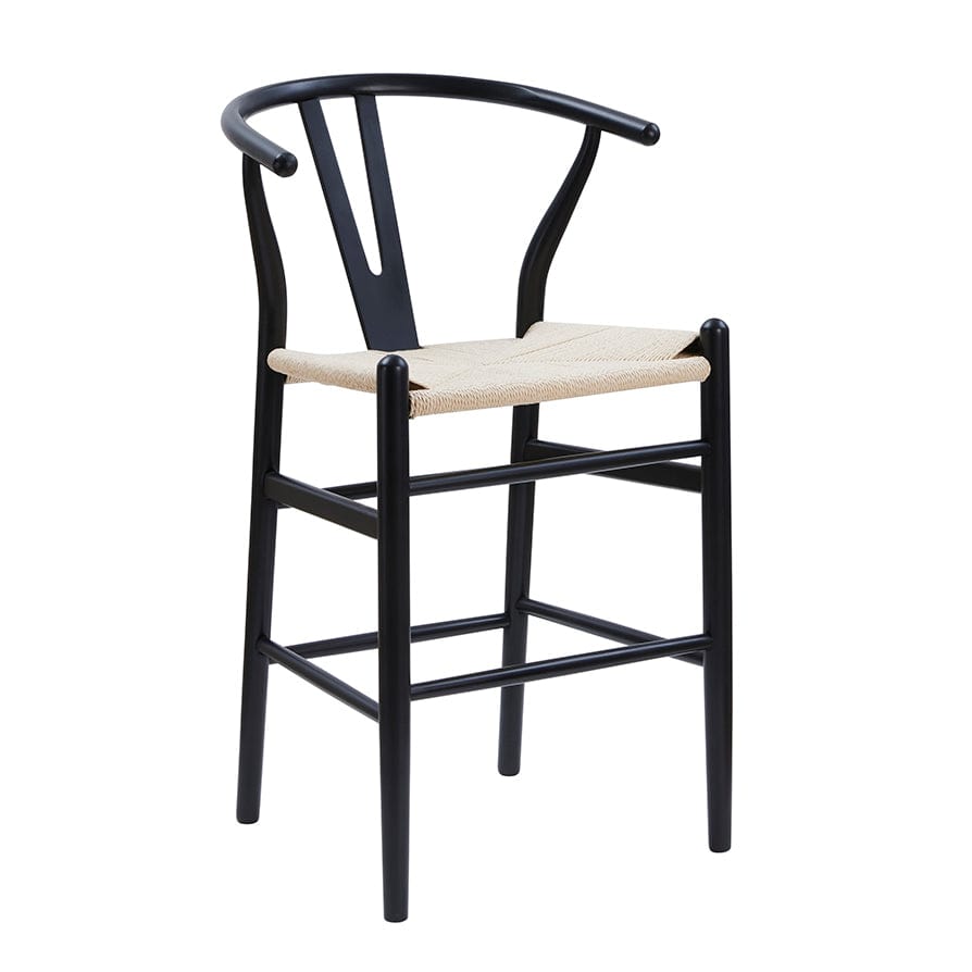 Tabouret de bar en bois de bouleau noir scandinave avec assise en corde pour cuisine