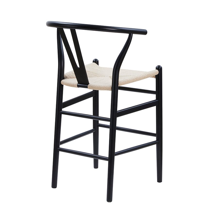 Tabouret de bar en bois de bouleau noir scandinave avec assise en corde pour cuisine
