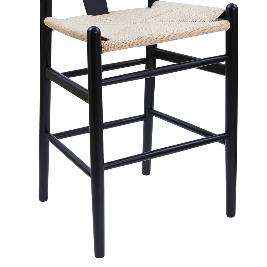Tabouret de bar en bois de bouleau noir scandinave avec assise en corde pour cuisine