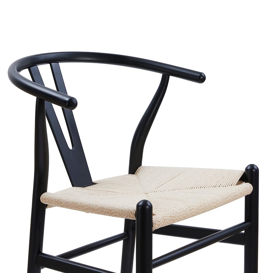 Tabouret de bar en bois de bouleau noir scandinave avec assise en corde pour cuisine