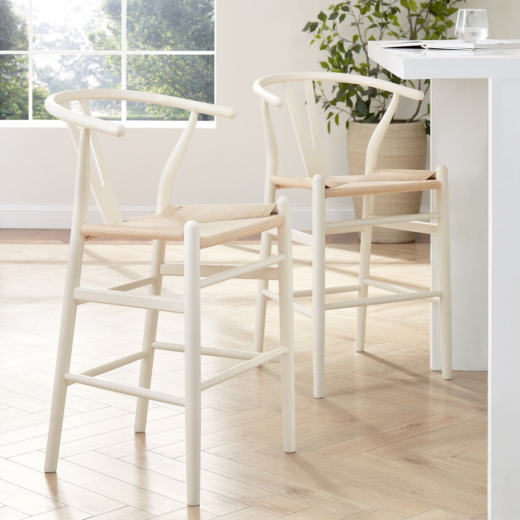 Tabouret de bar en bois de bouleau beige clair Scandi avec assise en corde pour la cuisine
