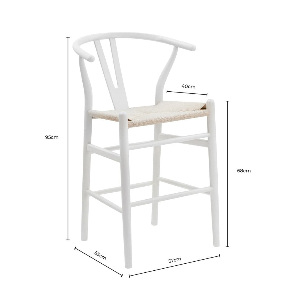 Tabouret de bar en bois de bouleau beige clair Scandi avec assise en corde pour la cuisine