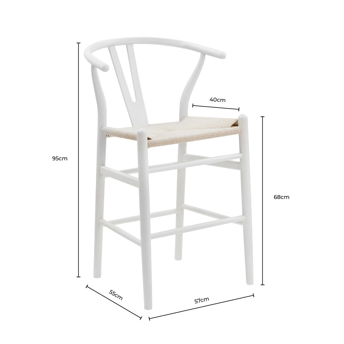 Tabouret de bar en bois de bouleau beige clair Scandi avec assise en corde pour la cuisine
