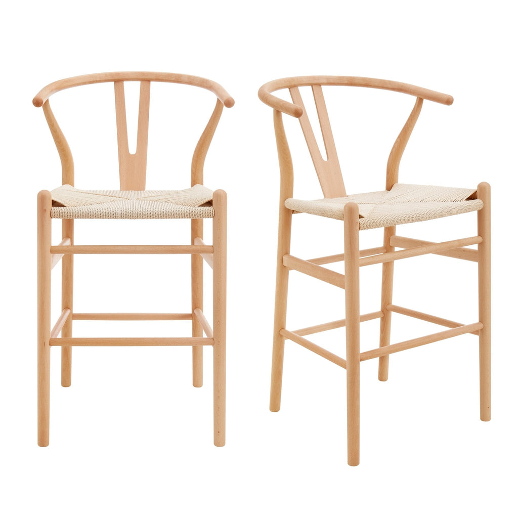 Tabouret de bar en bois de bouleau scandinave avec assise en corde pour cuisine