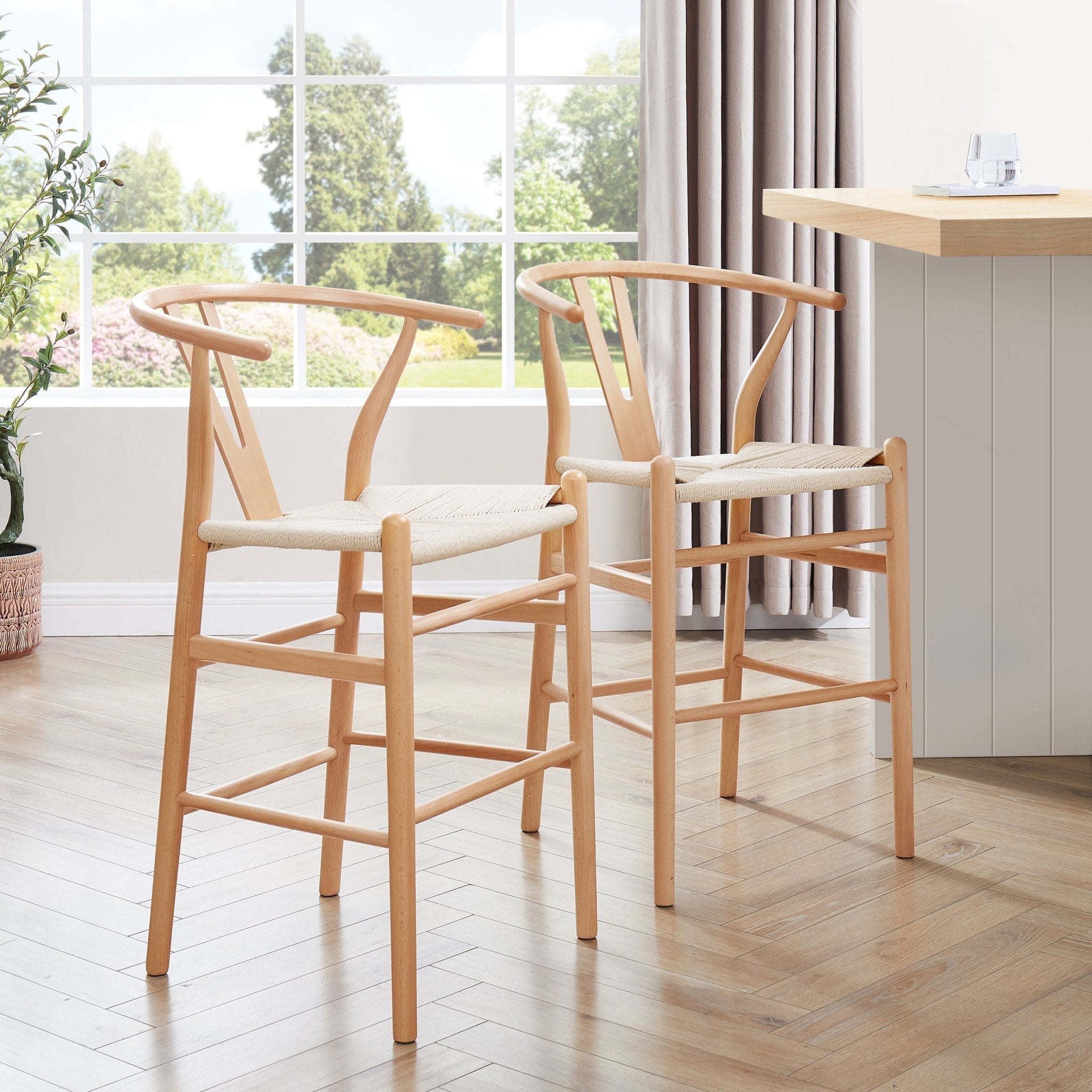Tabouret de bar en bois de bouleau scandinave avec assise en corde pour cuisine