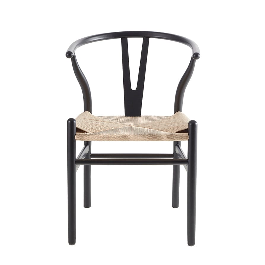 Chaise de salle à manger scandinave en bois de bouleau noir avec assise en corde