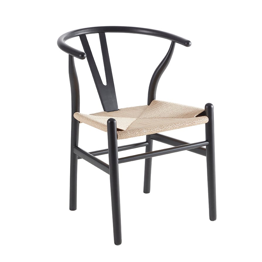 Chaise de salle à manger scandinave en bois de bouleau noir avec assise en corde