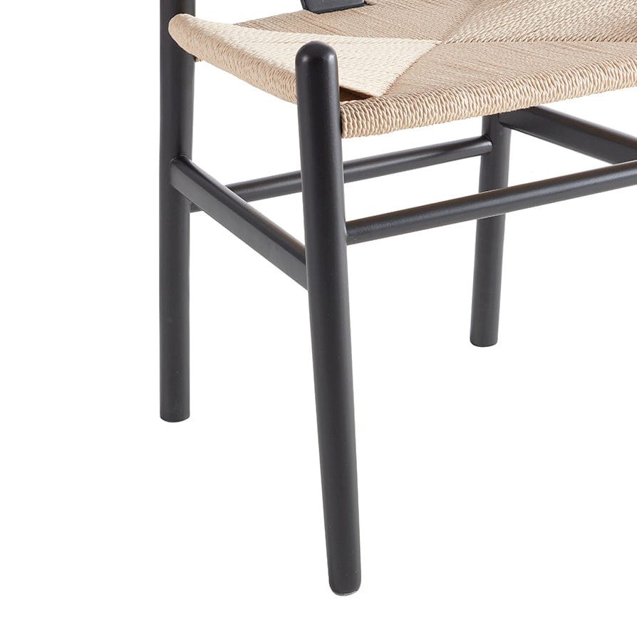 Chaise de salle à manger scandinave en bois de bouleau noir avec assise en corde