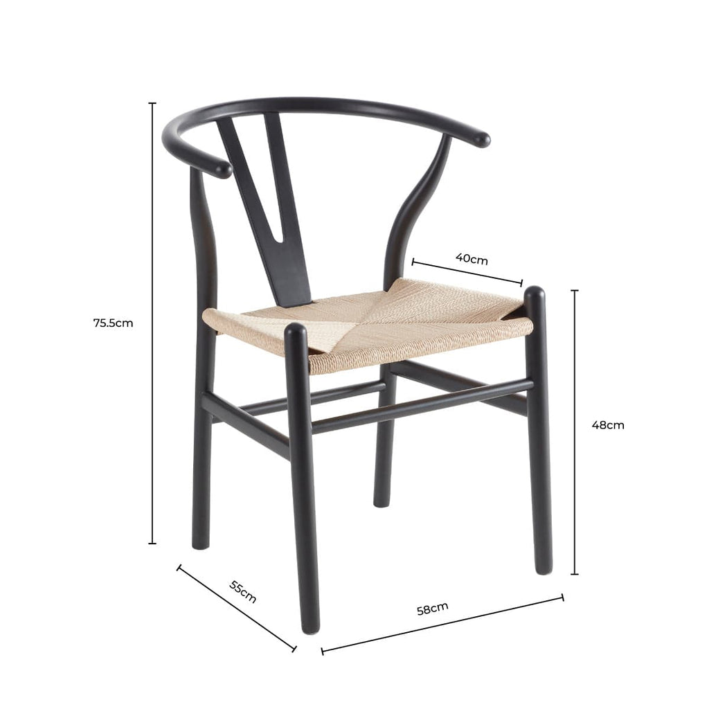 Chaise de salle à manger scandinave en bois de bouleau noir avec assise en corde