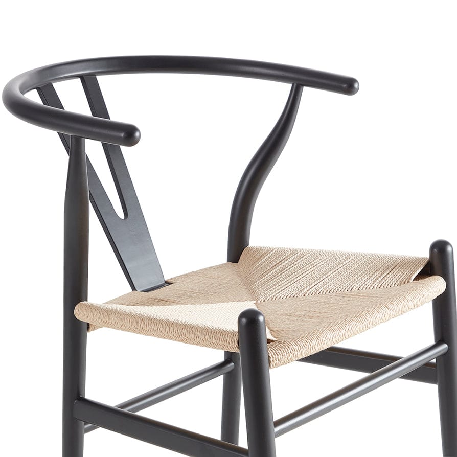 Chaise de salle à manger scandinave en bois de bouleau noir avec assise en corde