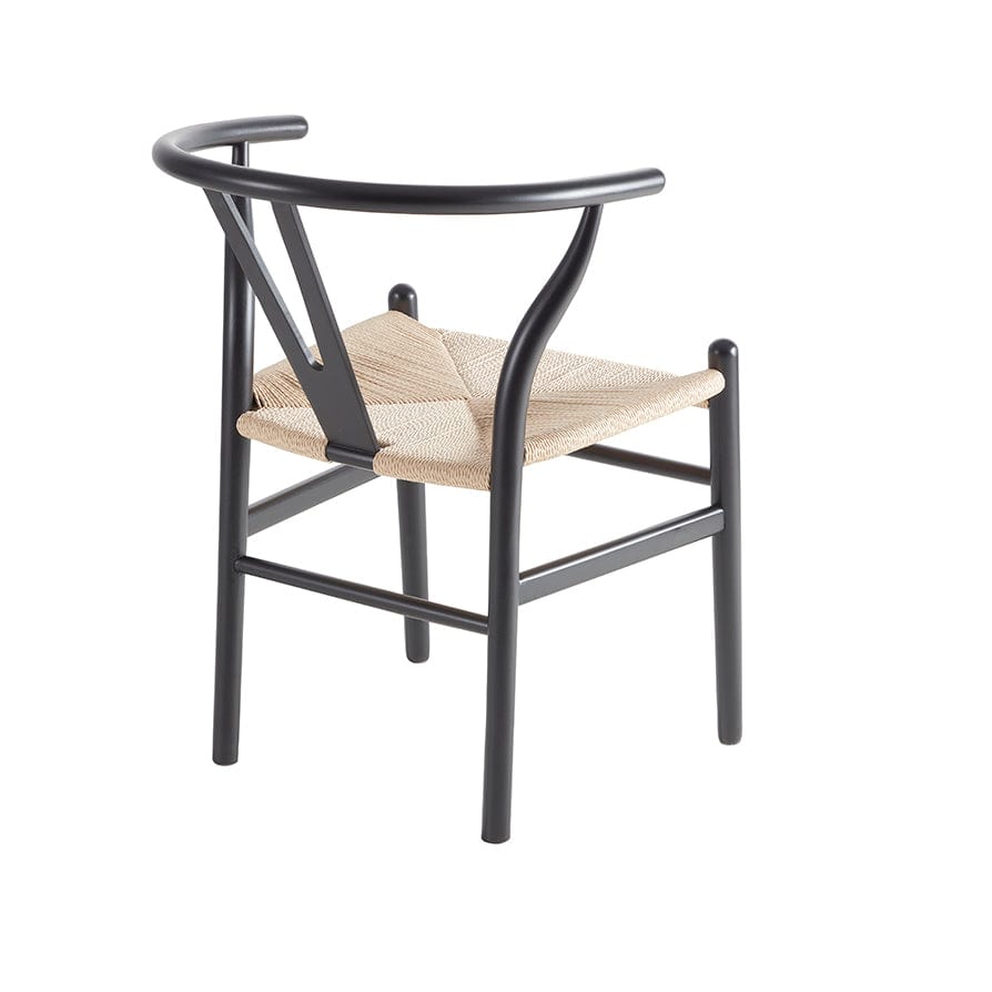 Chaise de salle à manger scandinave en bois de bouleau noir avec assise en corde