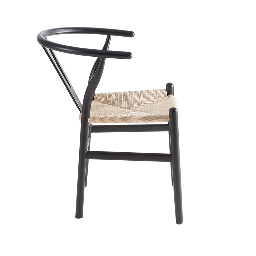 Chaise de salle à manger scandinave en bois de bouleau noir avec assise en corde