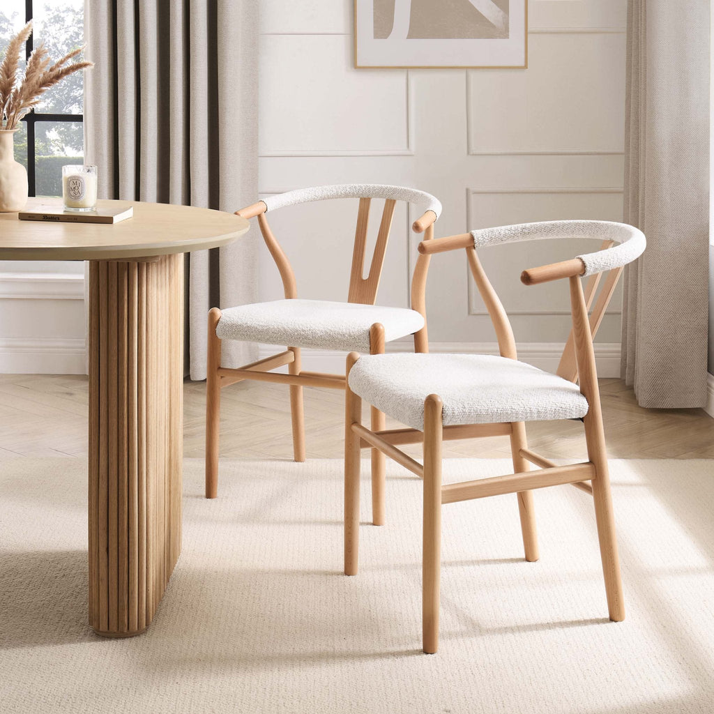 Chaise de salle à manger Scandi en bouclé ivoire avec cadre inspiré par la corde