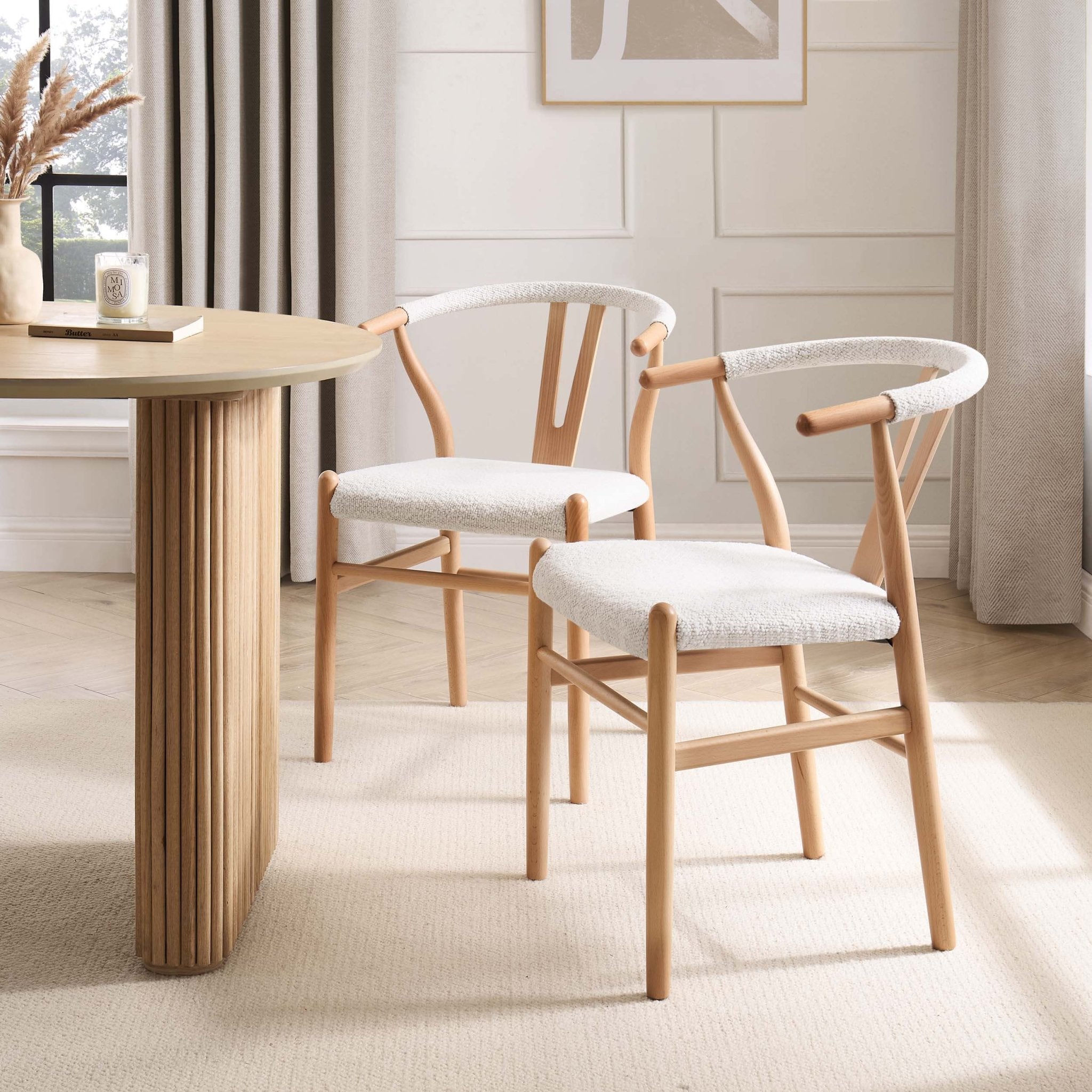 Chaise de salle à manger Scandi en bouclé ivoire avec cadre inspiré par la corde