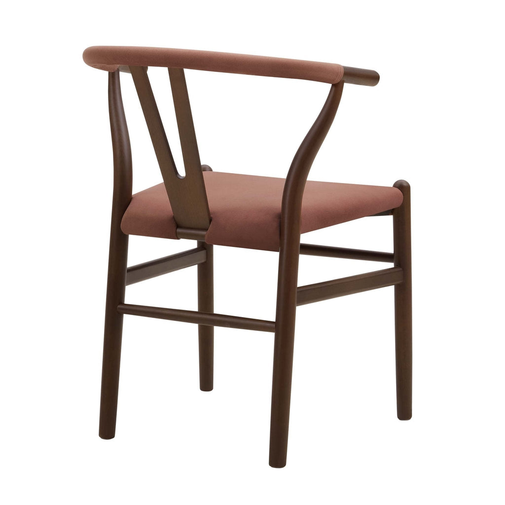 Chaise de salle à manger romantique en tissu mauve avec cadre en bois naturel