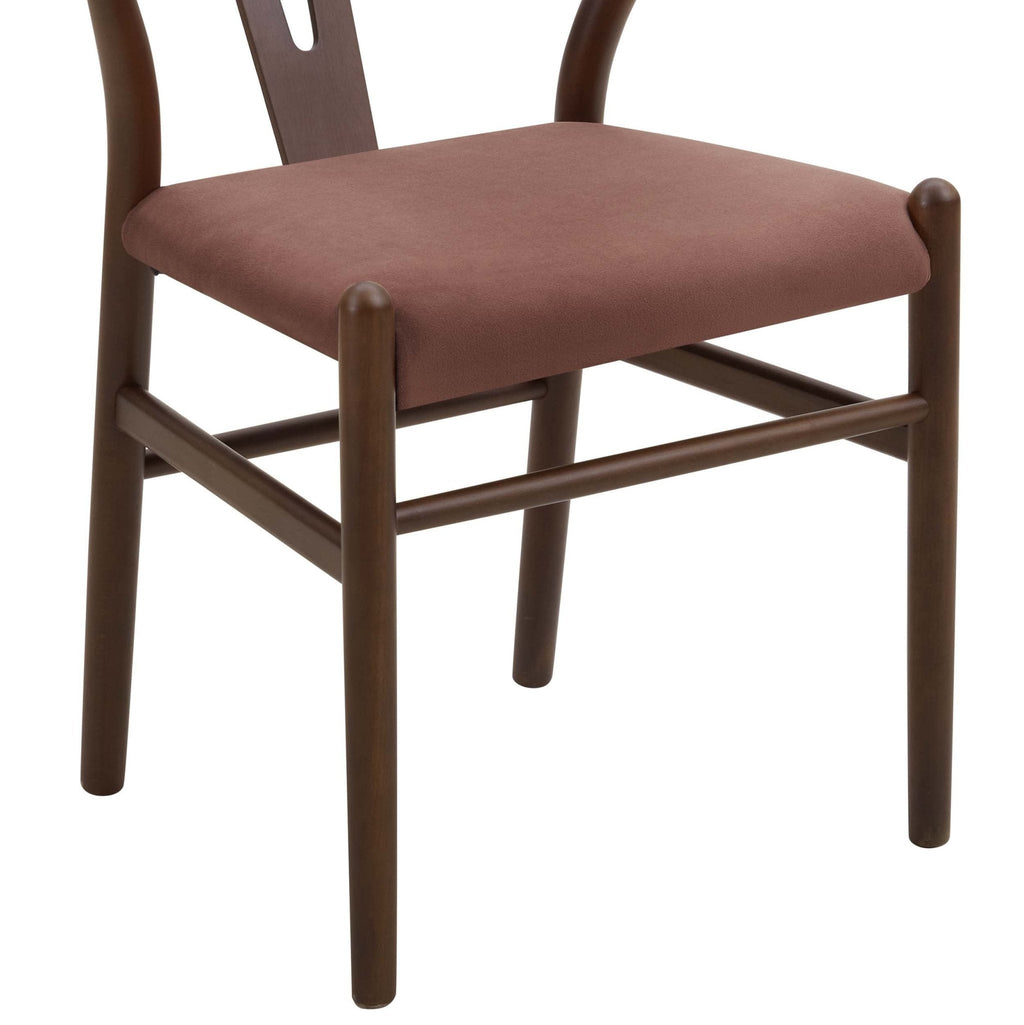 Chaise de salle à manger romantique en tissu mauve avec cadre en bois naturel