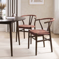 Chaise de salle à manger romantique en tissu mauve avec cadre en bois naturel