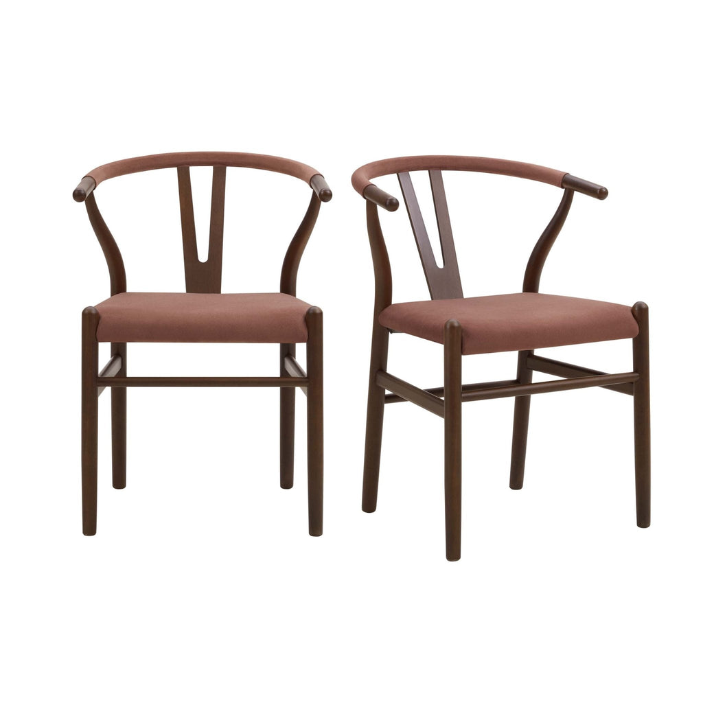 Chaise de salle à manger romantique en tissu mauve avec cadre en bois naturel