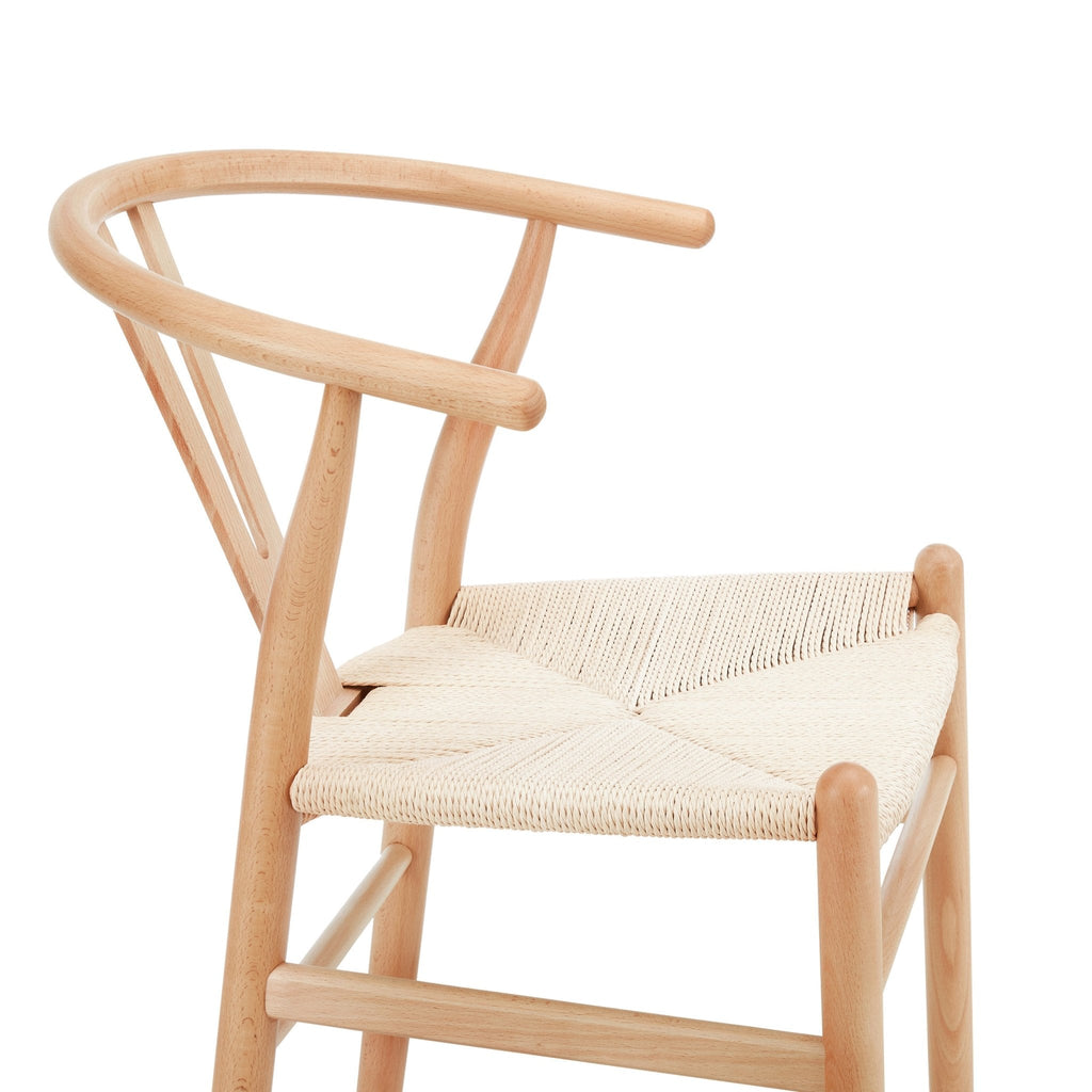 Chaise de salle à manger scandinave en bois naturel avec assise en corde