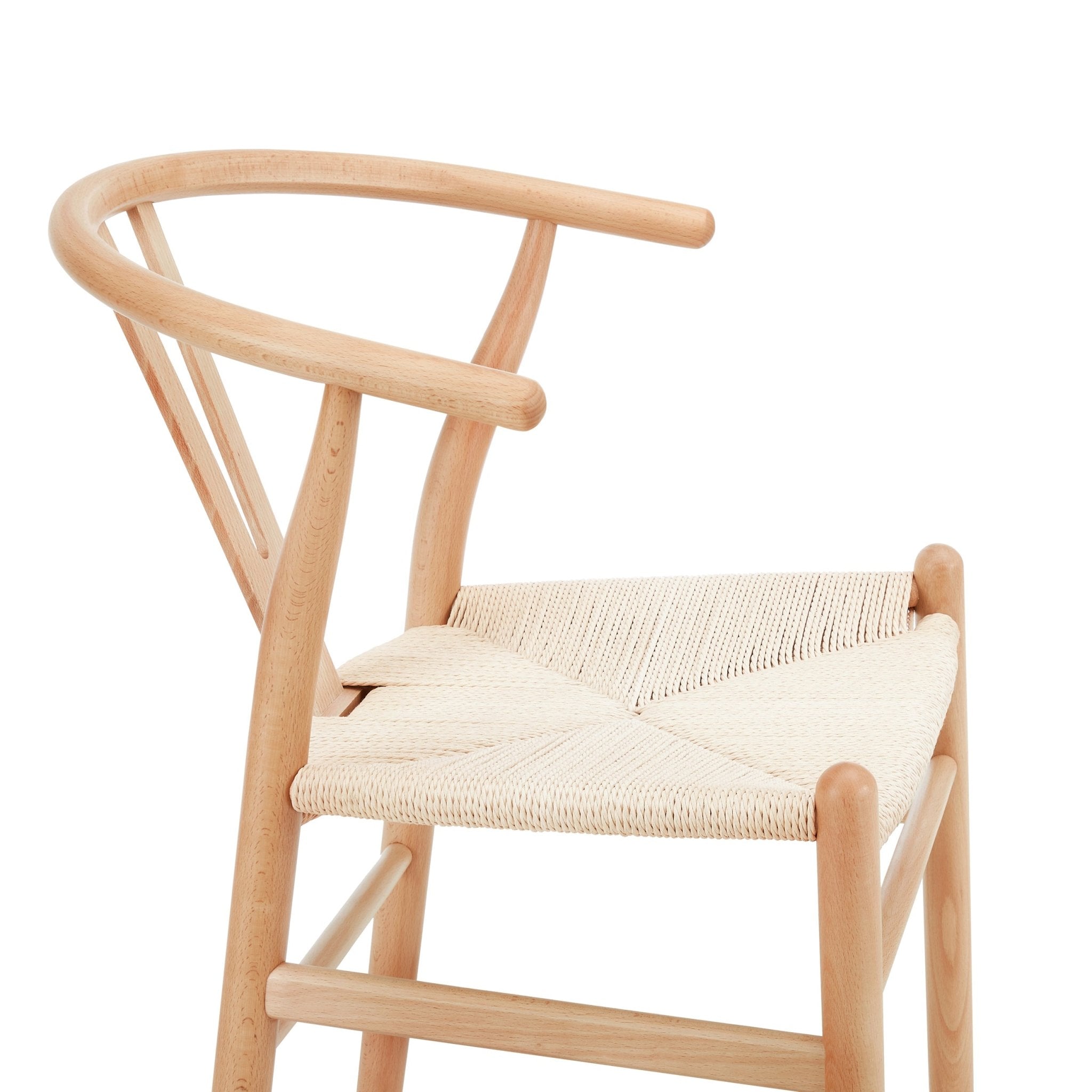Chaise de salle à manger scandinave en bois naturel avec assise en corde