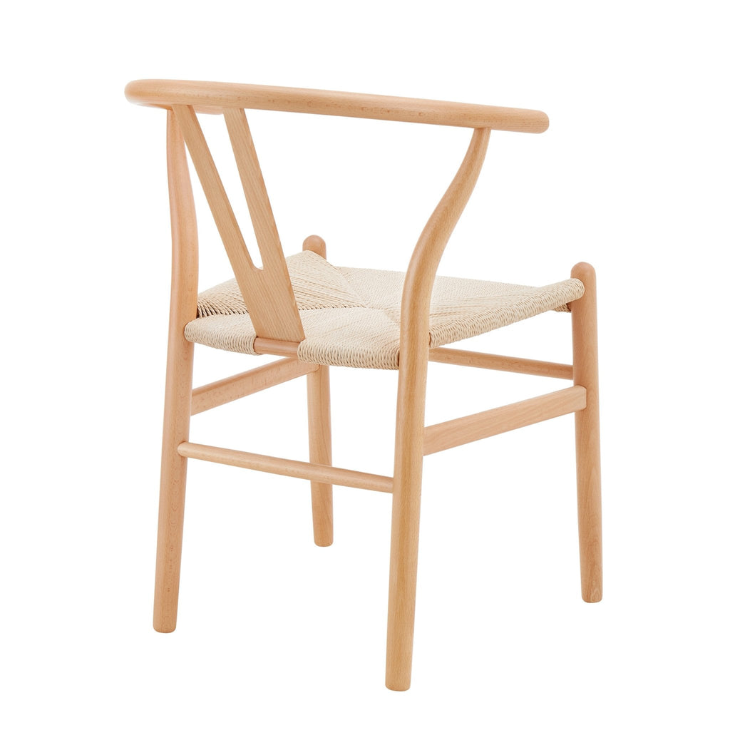Chaise de salle à manger scandinave en bois naturel avec assise en corde
