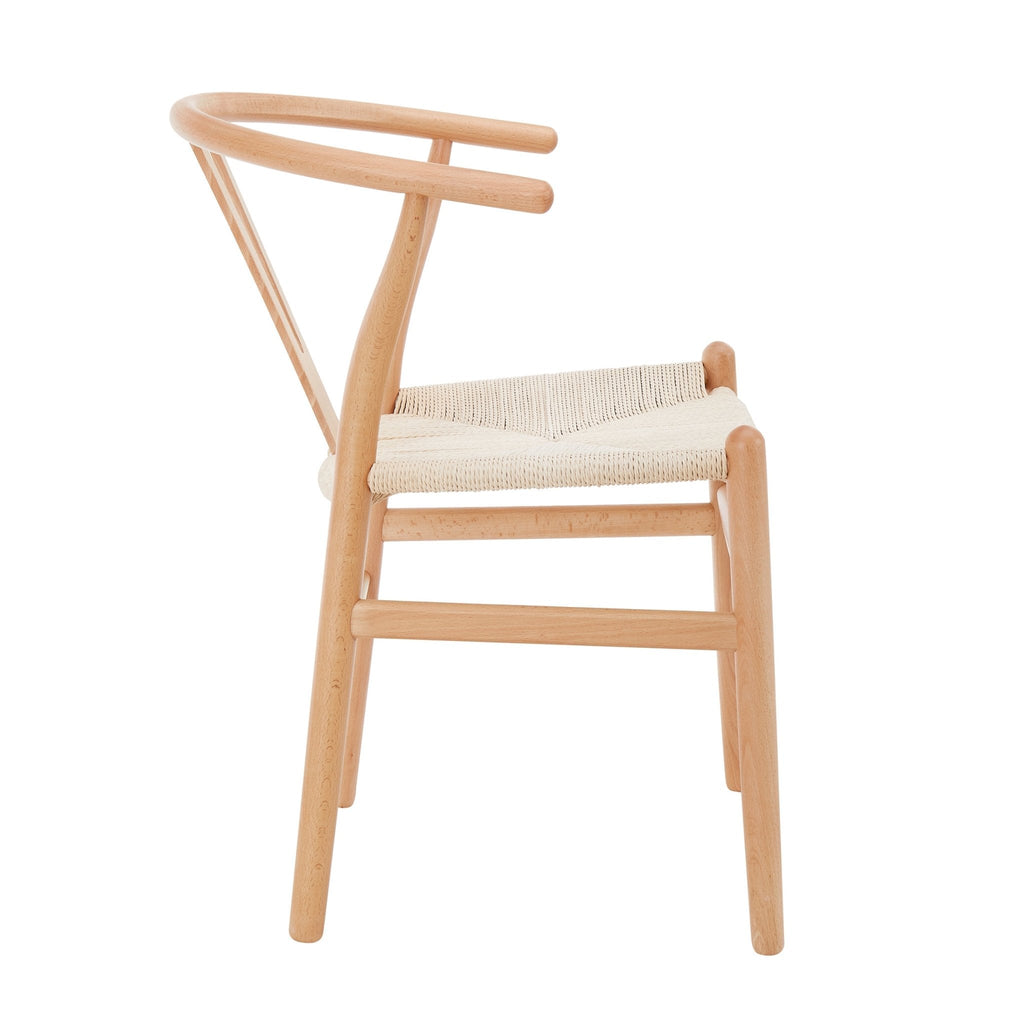 Chaise de salle à manger scandinave en bois naturel avec assise en corde