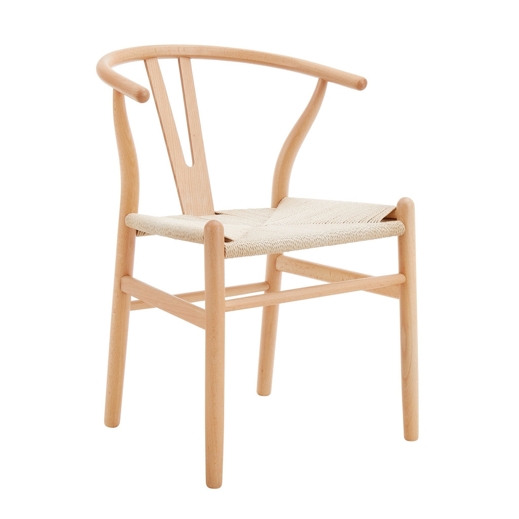 Chaise de salle à manger scandinave en bois naturel avec assise en corde