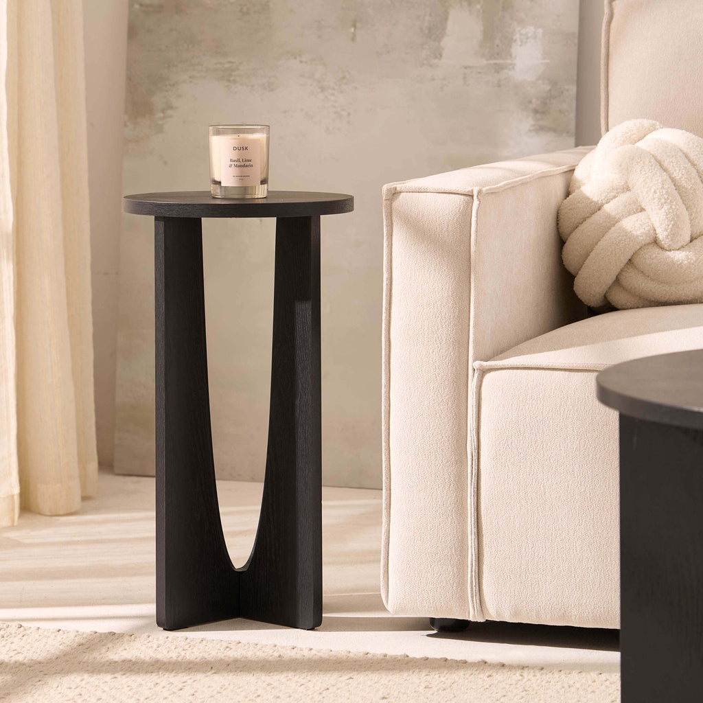 Table d'appoint moderne en bois noir avec plateau rond pour salon