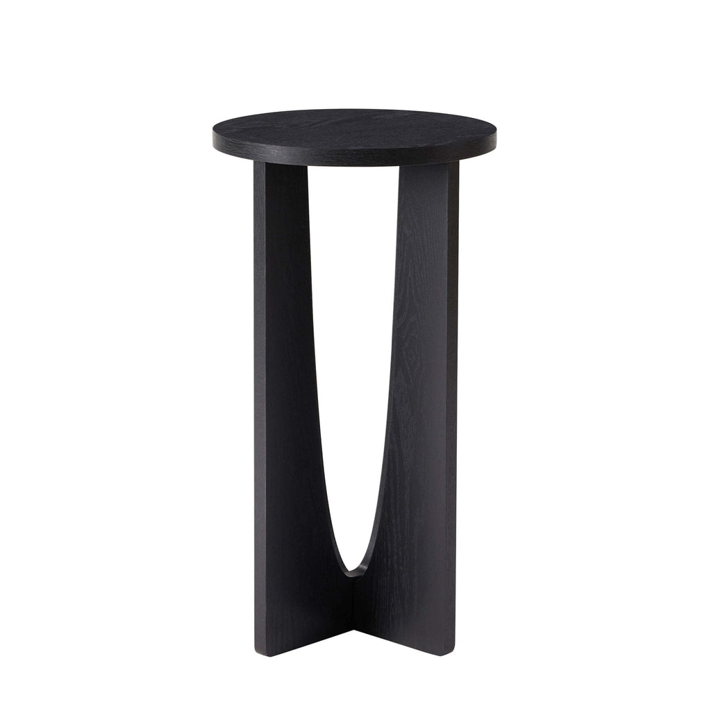Table d'appoint moderne en bois noir avec plateau rond pour salon