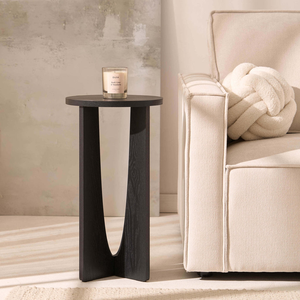 Table d'appoint moderne en bois noir avec plateau rond pour salon