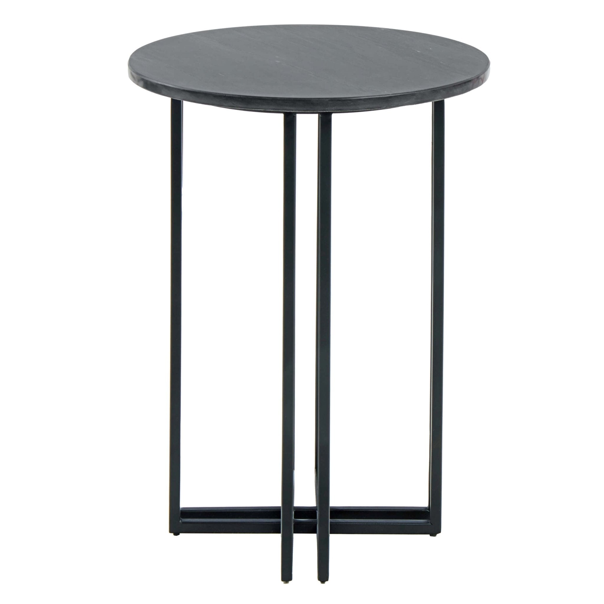 Table d'appoint de luxe à effet marbre foncé avec plateau rond pour le salon