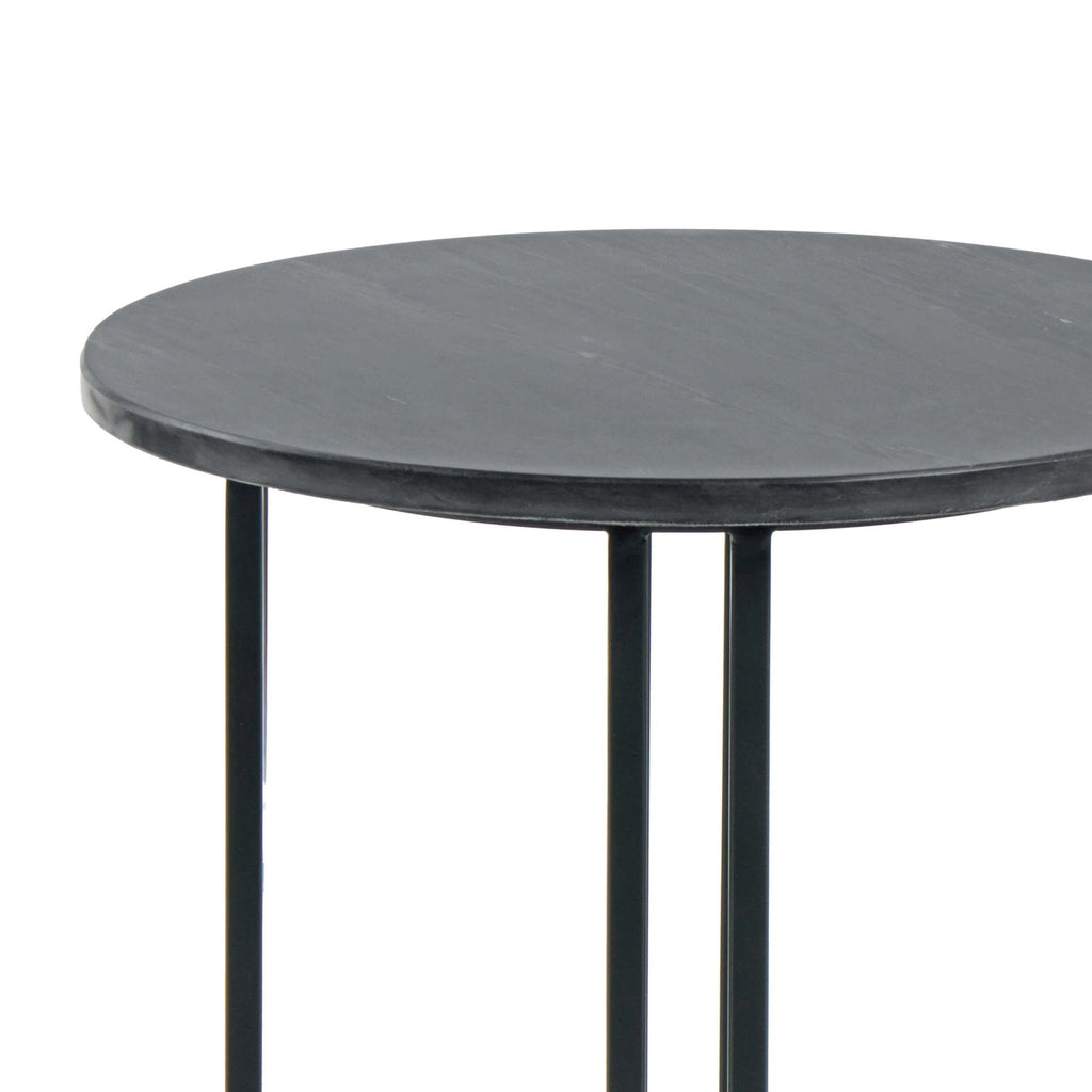 Table d'appoint de luxe à effet marbre foncé avec plateau rond pour le salon