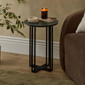 Table d'appoint de luxe à effet marbre foncé avec plateau rond pour le salon