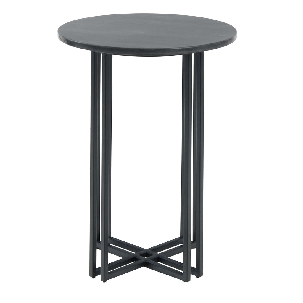Table d'appoint de luxe à effet marbre foncé avec plateau rond pour le salon