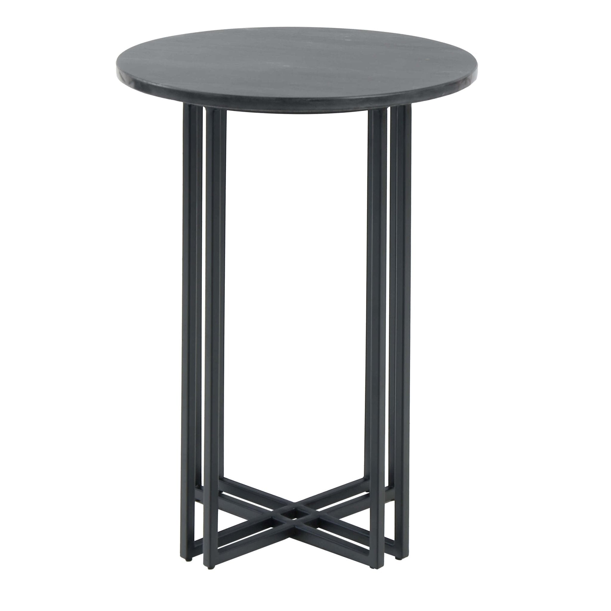 Table d'appoint de luxe à effet marbre foncé avec plateau rond pour le salon